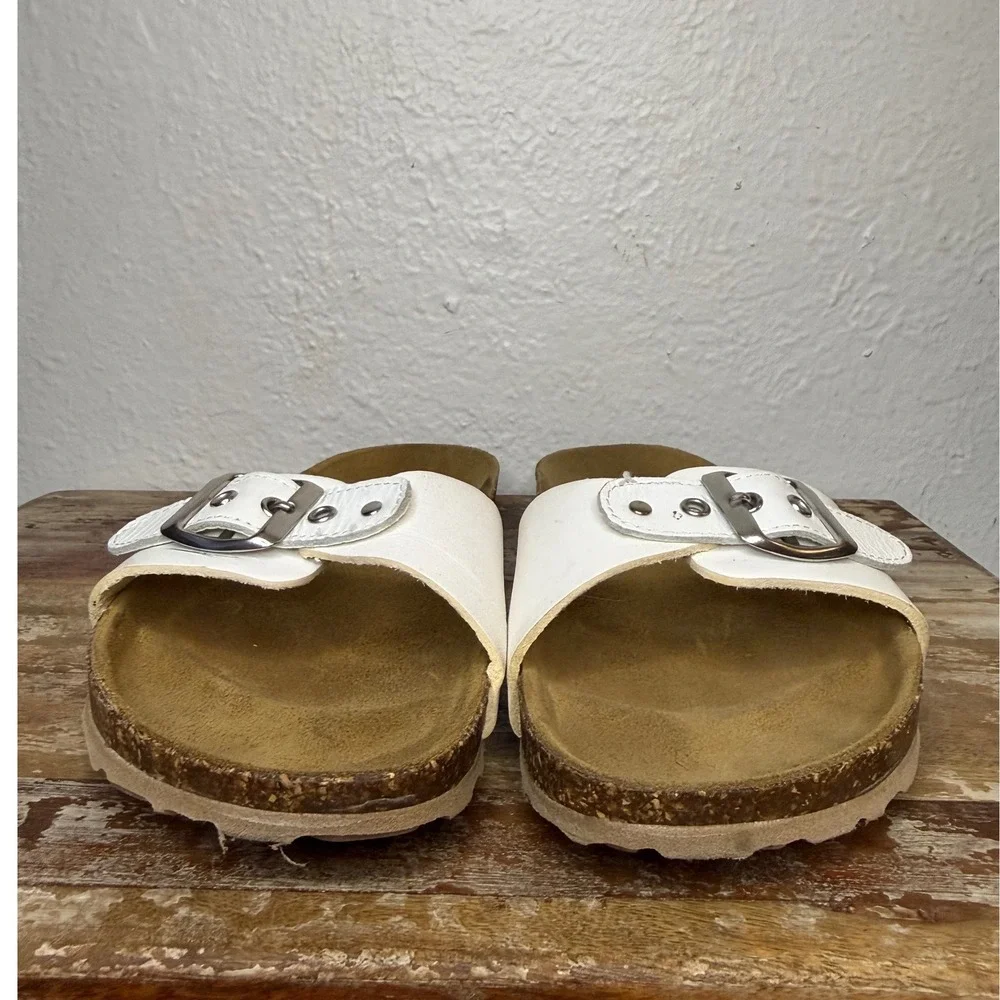 Seychelles Speechless Women's 8 Slide Sandals White Leather Buckle Italy